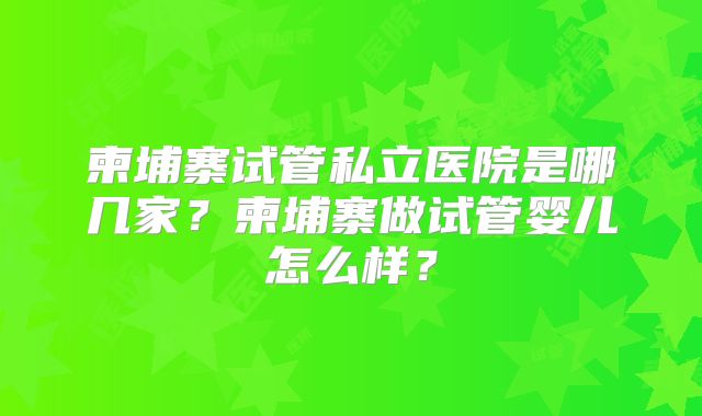 柬埔寨试管私立医院是哪几家?柬埔寨做试管婴儿怎么样?