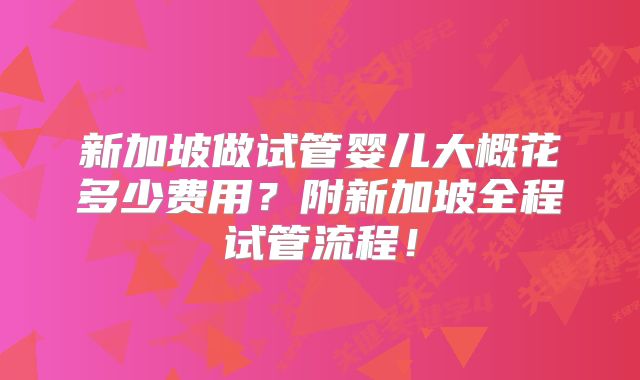 新加坡做试管婴儿大概花多少费用?附新加坡全程试管流程!