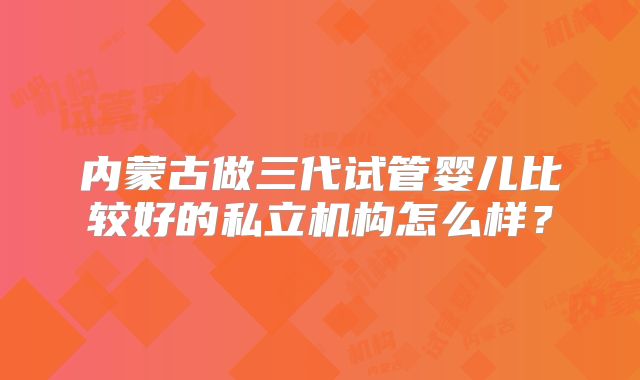内蒙古做三代试管婴儿比较好的私立机构怎么样？