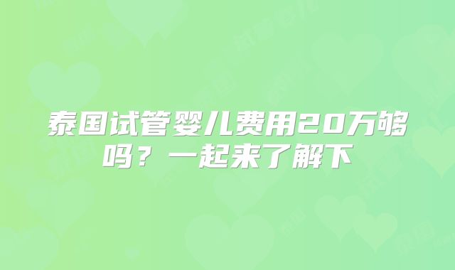 泰国试管婴儿费用20万够吗?一起来了解下