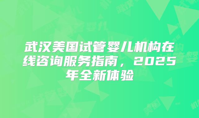 武汉美国试管婴儿机构在线咨询服务指南，2025年全新体验