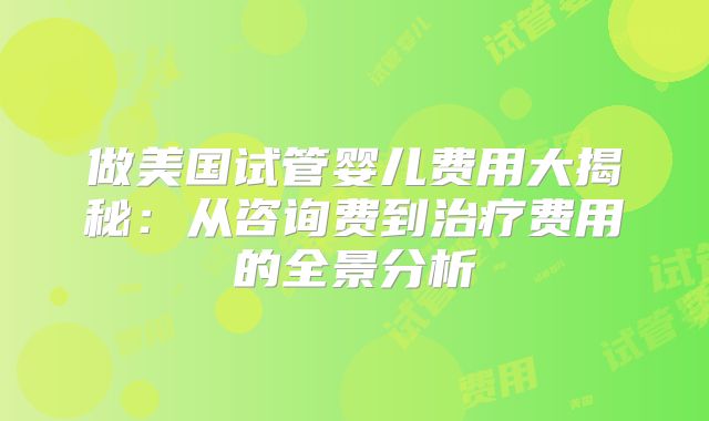 做美国试管婴儿费用大揭秘：从咨询费到治疗费用的全景分析