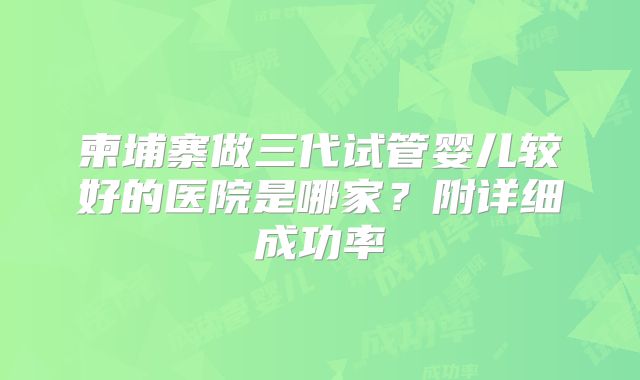 柬埔寨做三代试管婴儿较好的医院是哪家？附详细成功率