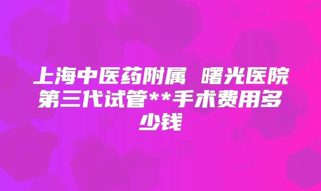 上海中医药附属 曙光医院第三代试管**手术费用多少钱