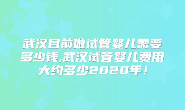 武汉目前做试管婴儿需要多少钱,武汉试管婴儿费用大约多少2020年！