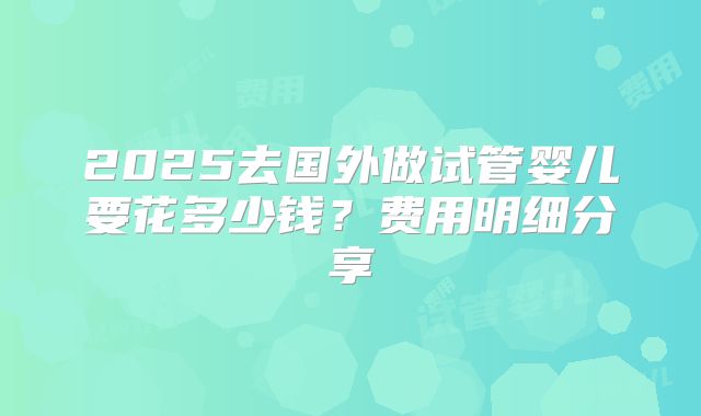 2025去国外做试管婴儿要花多少钱？费用明细分享