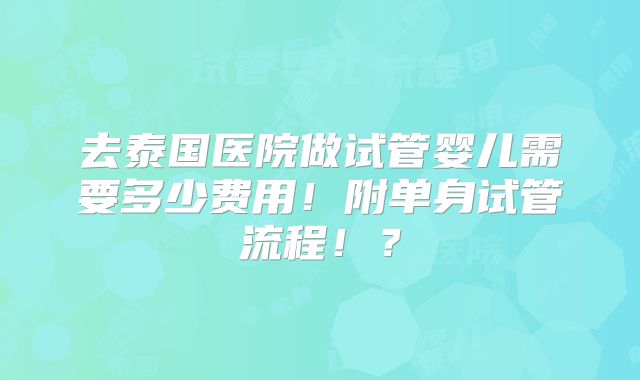 去泰国医院做试管婴儿需要多少费用!附单身试管流程!?