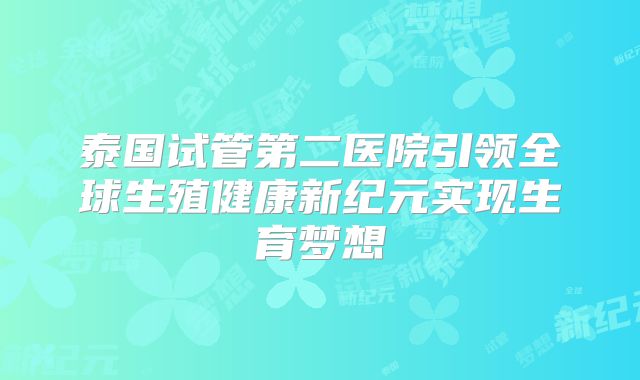 泰国试管第二医院引领全球生殖健康新纪元实现生育梦想