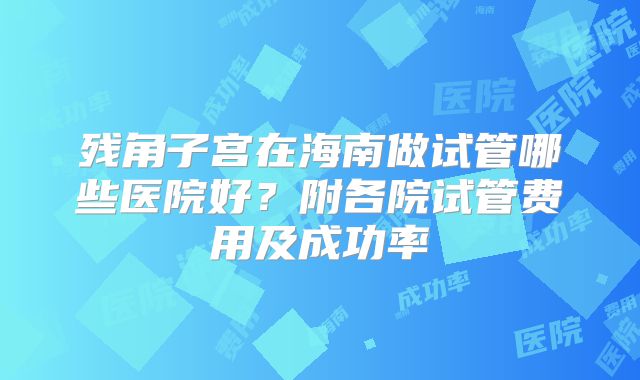 残角子宫在海南做试管哪些医院好?附各院试管费用及成功率