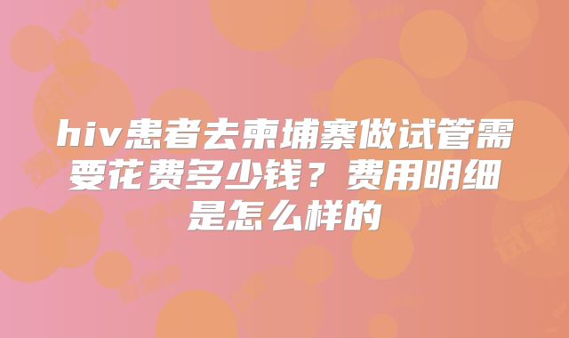 hiv患者去柬埔寨做试管需要花费多少钱？费用明细是怎么样的