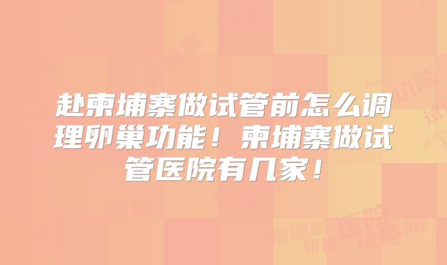 赴柬埔寨做试管前怎么调理卵巢功能!柬埔寨做试管医院有几家!