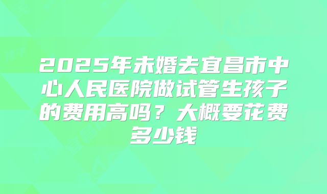 2025年未婚去宜昌市中心人民医院做试管生孩子的费用高吗？大概要花费多少钱
