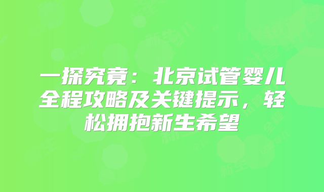 一探究竟：北京试管婴儿全程攻略及关键提示，轻松拥抱新生希望
