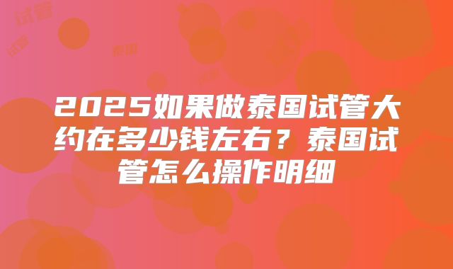 2025如果做泰国试管大约在多少钱左右？泰国试管怎么操作明细