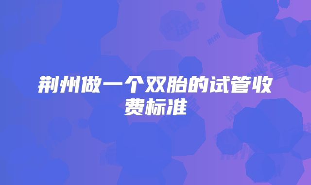 荆州做一个双胎的试管收费标准
