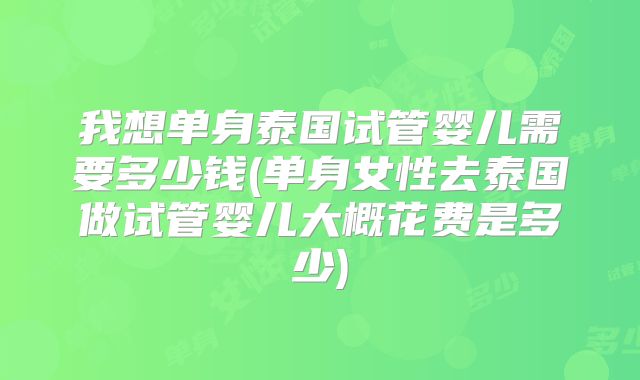 我想单身泰国试管婴儿需要多少钱(单身女性去泰国做试管婴儿大概花费是多少)