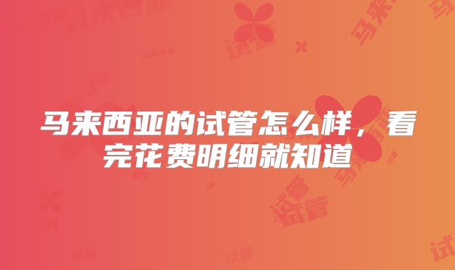 马来西亚的试管怎么样，看完花费明细就知道
