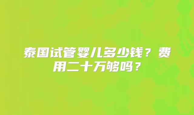 泰国试管婴儿多少钱？费用二十万够吗？