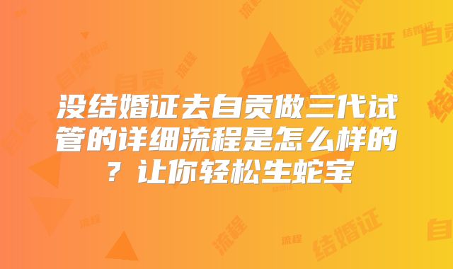 没结婚证去自贡做三代试管的详细流程是怎么样的？让你轻松生蛇宝