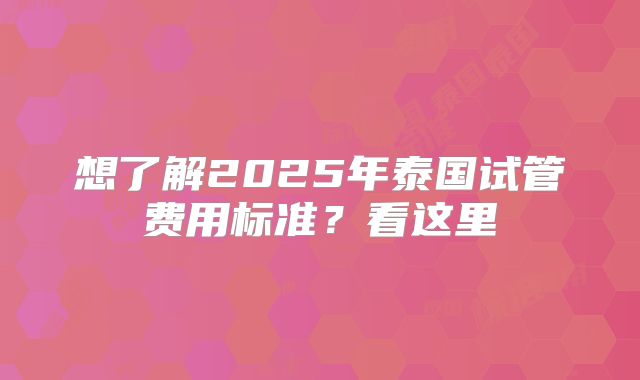 想了解2025年泰国试管费用标准？看这里
