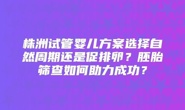 株洲试管婴儿方案选择自然周期还是促排卵？胚胎筛查如何助力成功？