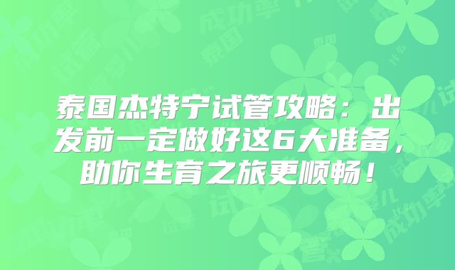 泰国杰特宁试管攻略：出发前一定做好这6大准备，助你生育之旅更顺畅！