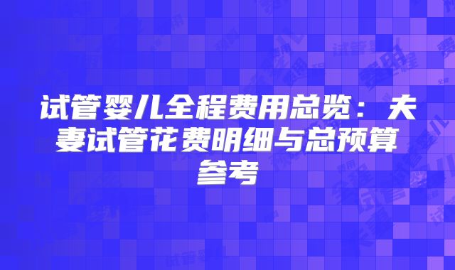 试管婴儿全程费用总览：夫妻试管花费明细与总预算参考
