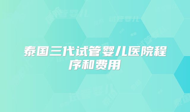 泰国三代试管婴儿医院程序和费用