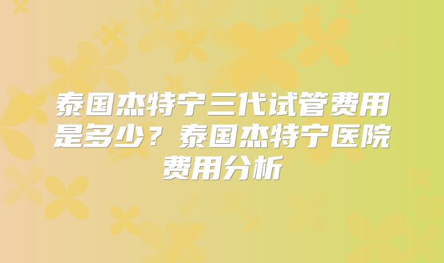 泰国杰特宁三代试管费用是多少？泰国杰特宁医院费用分析