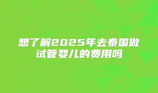 想了解2025年去泰国做试管婴儿的费用吗