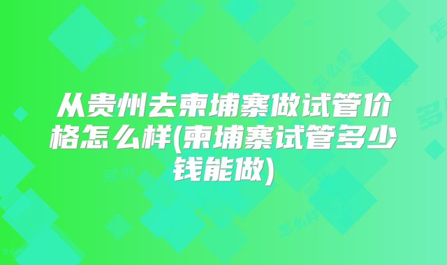 从贵州去柬埔寨做试管价格怎么样(柬埔寨试管多少钱能做)