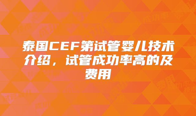泰国CEF第试管婴儿技术介绍，试管成功率高的及费用