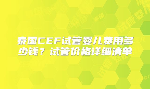泰国CEF试管婴儿费用多少钱？试管价格详细清单