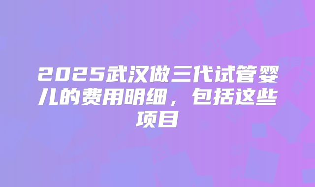 2025武汉做三代试管婴儿的费用明细,包括这些项目