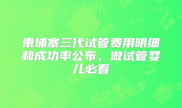 柬埔寨三代试管费用明细和成功率公布，做试管婴儿必看