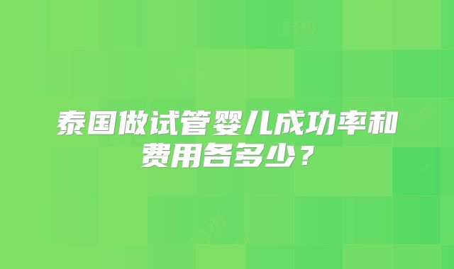 泰国做试管婴儿成功率和费用各多少？