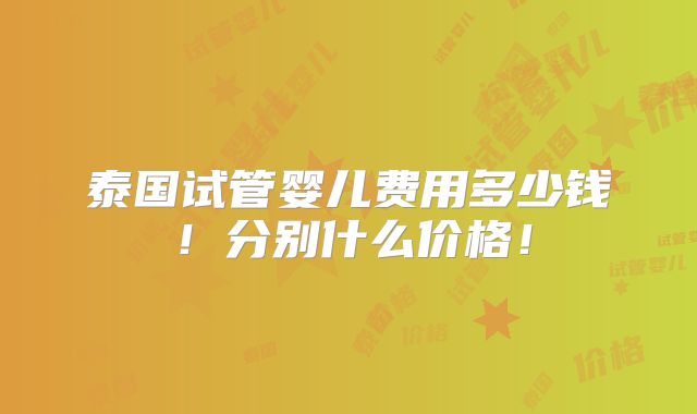 泰国试管婴儿费用多少钱！分别什么价格！