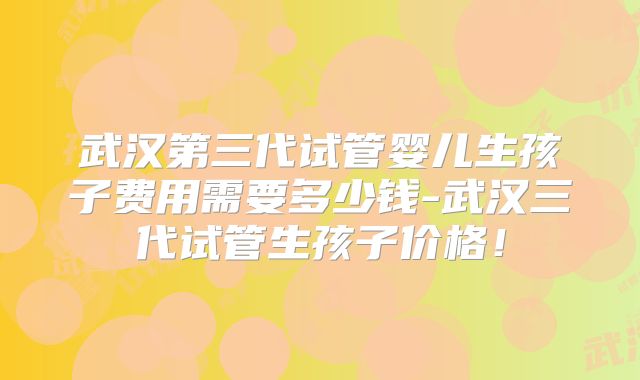 武汉第三代试管婴儿生孩子费用需要多少钱-武汉三代试管生孩子价格！