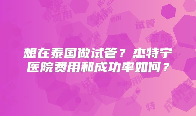 想在泰国做试管？杰特宁医院费用和成功率如何？