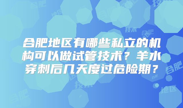 合肥地区有哪些私立的机构可以做试管技术?羊水穿刺后几天度过危险期?