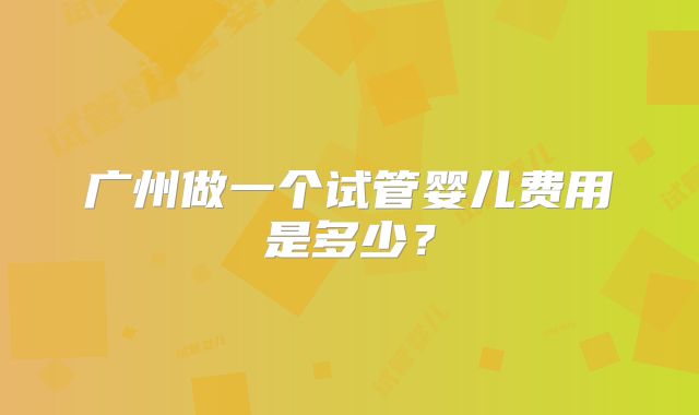 广州做一个试管婴儿费用是多少?