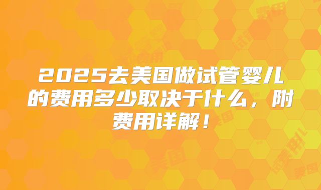 2025去美国做试管婴儿的费用多少取决于什么，附费用详解！