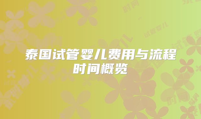 泰国试管婴儿费用与流程时间概览