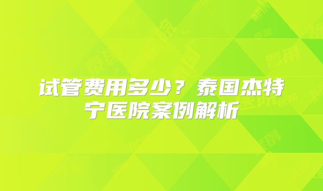 试管费用多少？泰国杰特宁医院案例解析