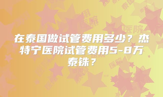 在泰国做试管费用多少？杰特宁医院试管费用5-8万泰铢？