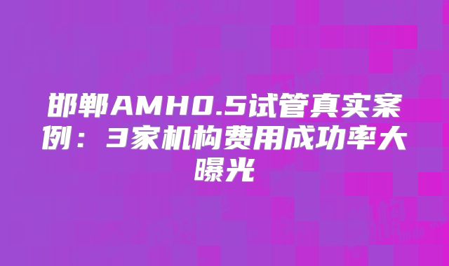 邯郸AMH0.5试管真实案例：3家机构费用成功率大曝光