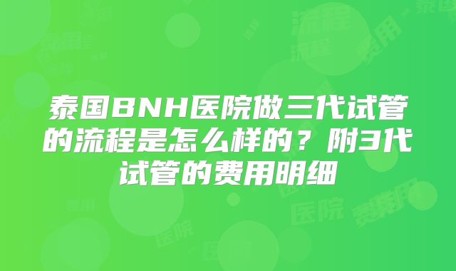 泰国BNH医院做三代试管的流程是怎么样的？附3代试管的费用明细