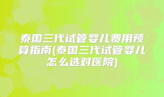 泰国三代试管婴儿费用预算指南(泰国三代试管婴儿怎么选对医院)