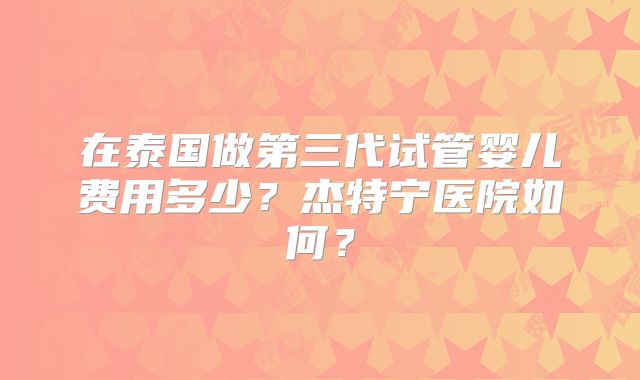 在泰国做第三代试管婴儿费用多少？杰特宁医院如何？