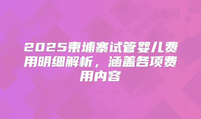 2025柬埔寨试管婴儿费用明细解析，涵盖各项费用内容
